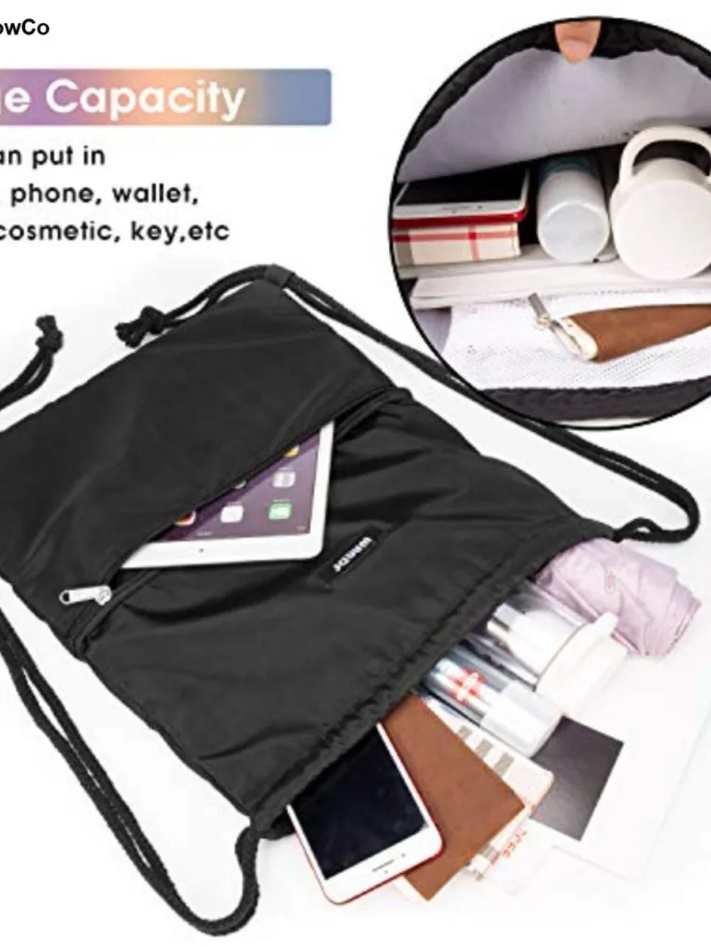 WANDF Drawstring Backpack Lightweight Foldable Gym Sackpack Polyester